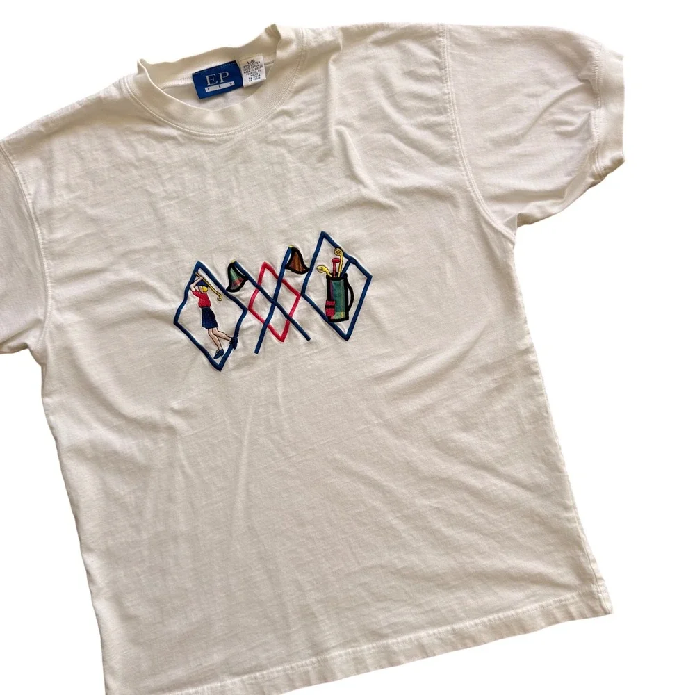 Golf Embroidered T-Shirt Womens L White Short Sleeve Preppy 90s vintage Golfcore - Picture 2 of 3